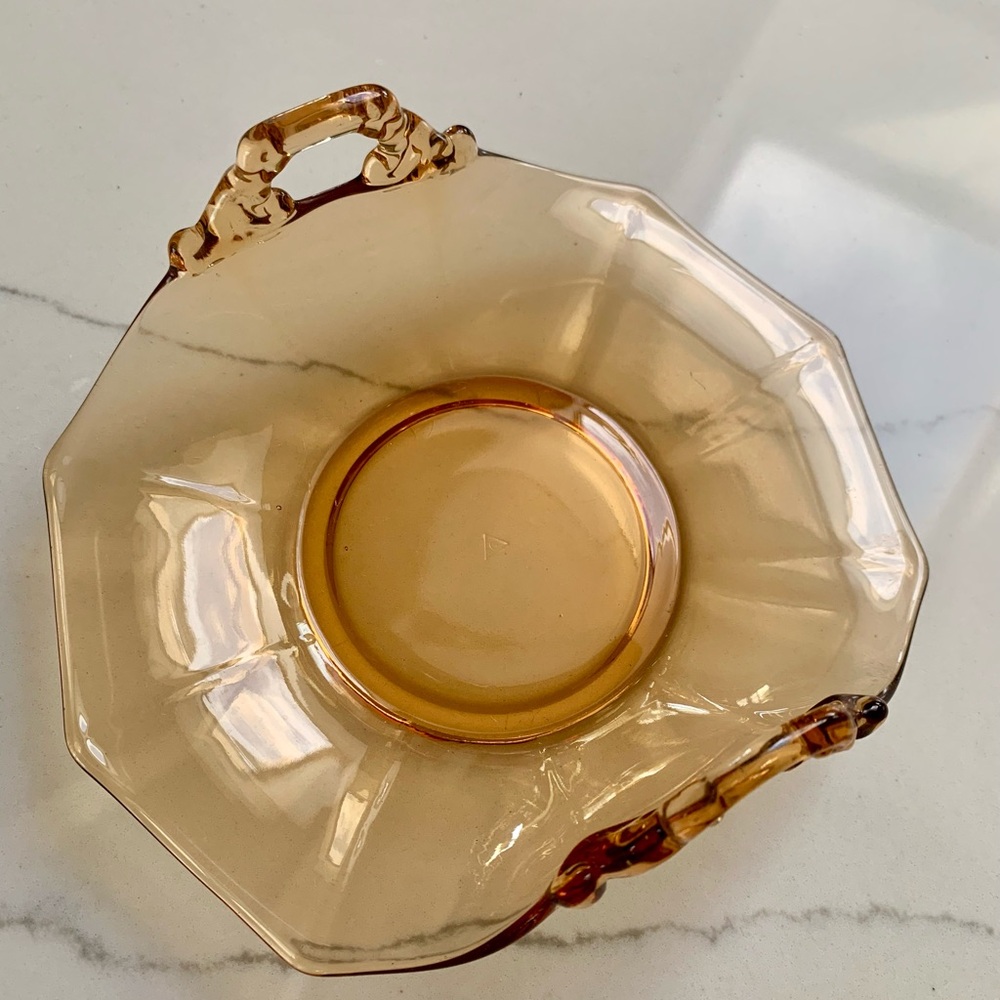 Amber Glass Decorative Bowl with Handles